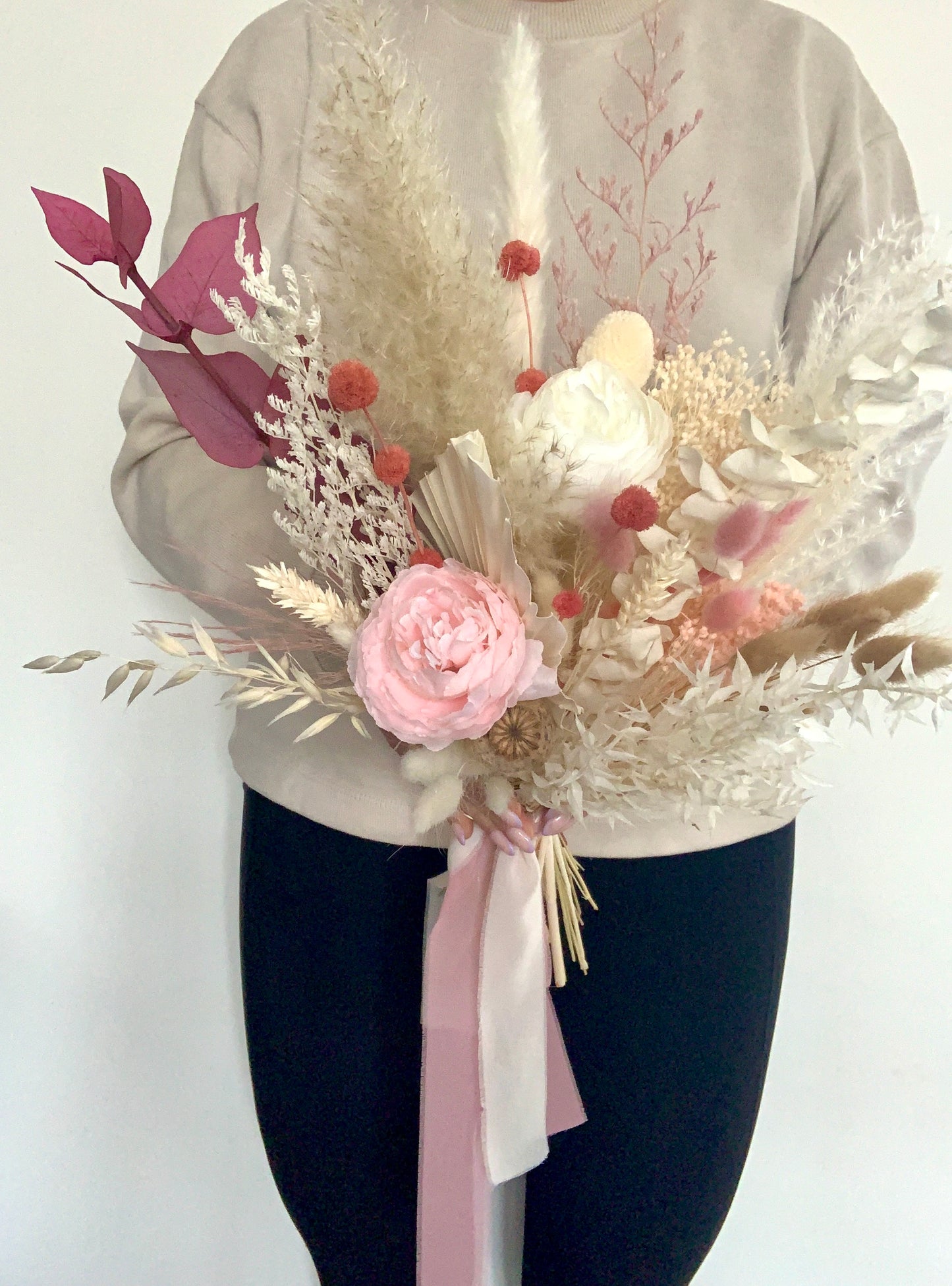 Hand tied dried flower wedding bouquets Cornwall