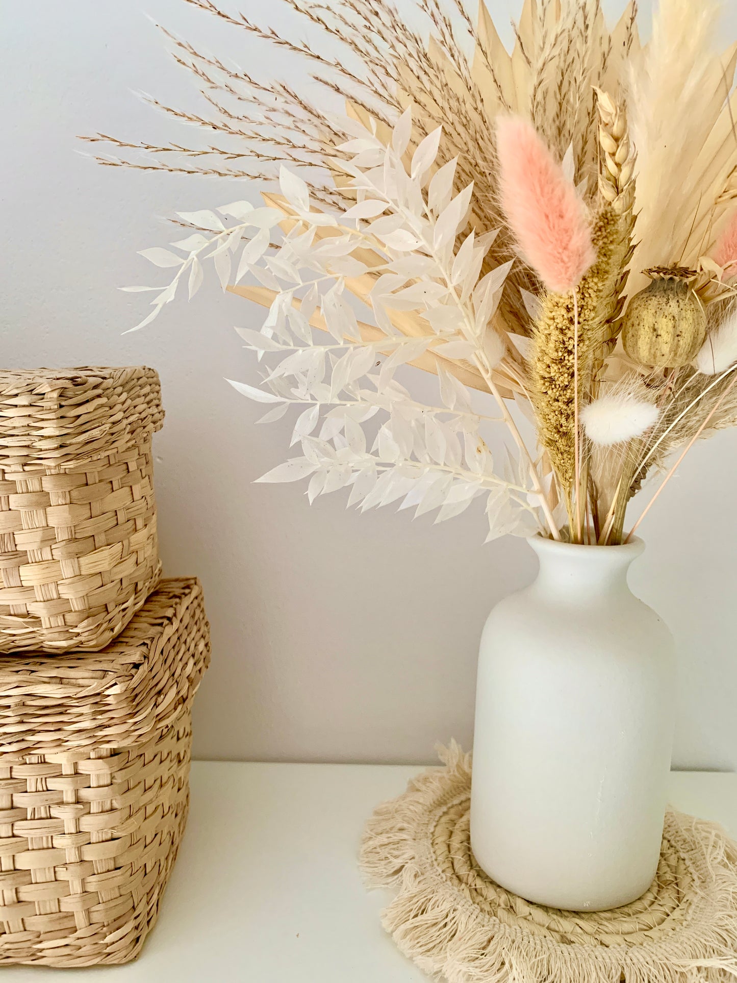 Peaches and Cream Boho Dried Flower Vase Set