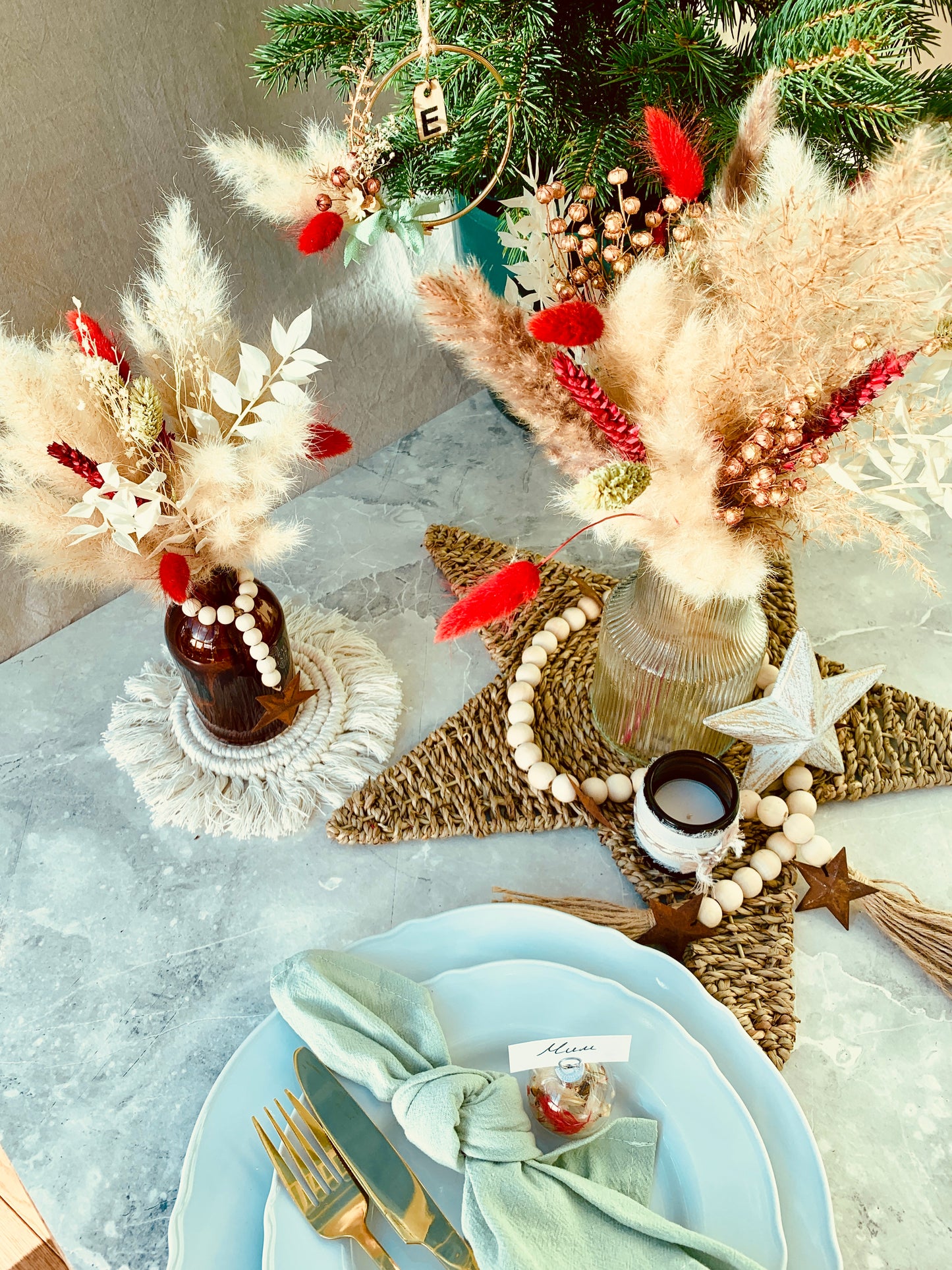 Rustic Star Christmas Table Centre Decor