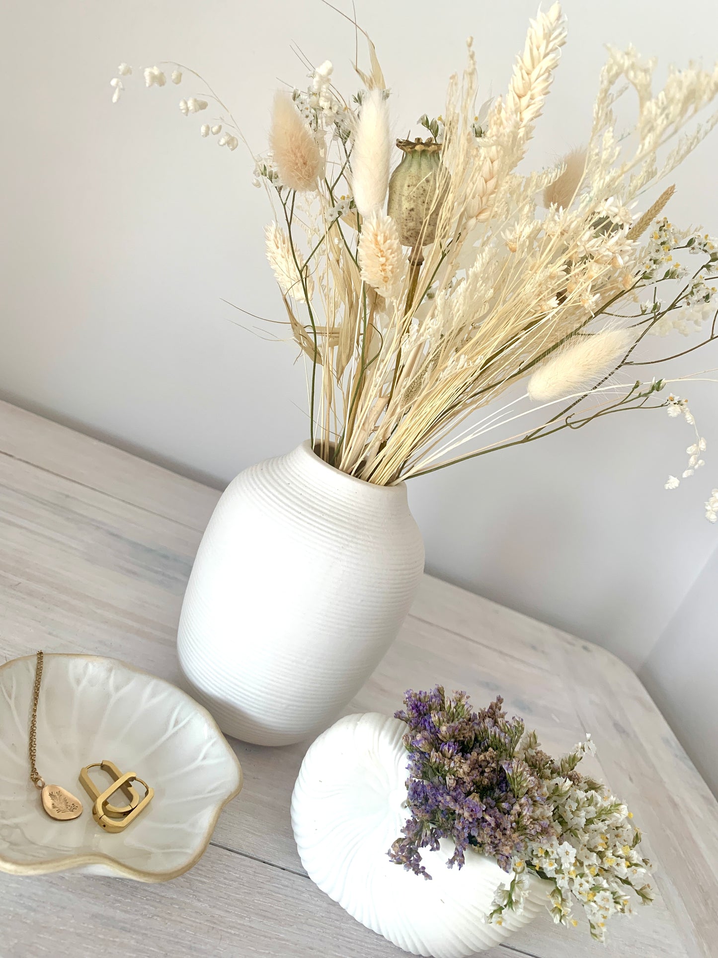 Scandi White Dried Flower Vase Set Console Table Decor