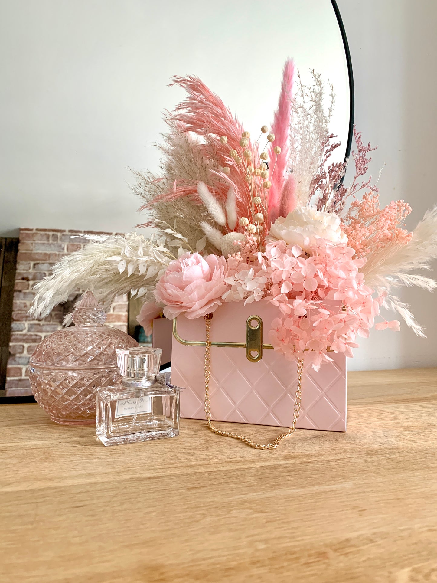 Chanel Rose Pink and White Dressing Table Flower Arrangement