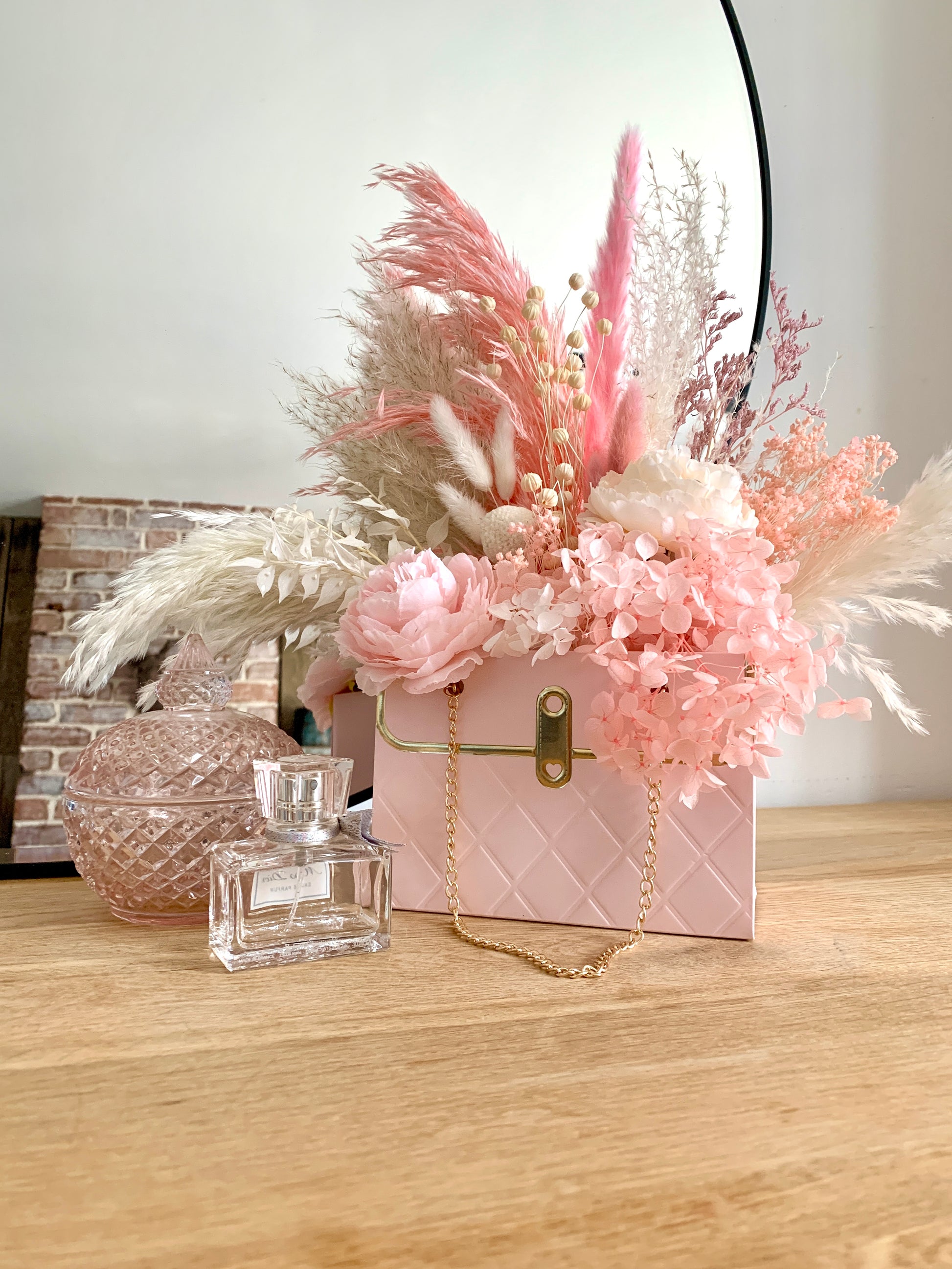 Chanel Rose Pink and White Dressing Table Flower Arrangement