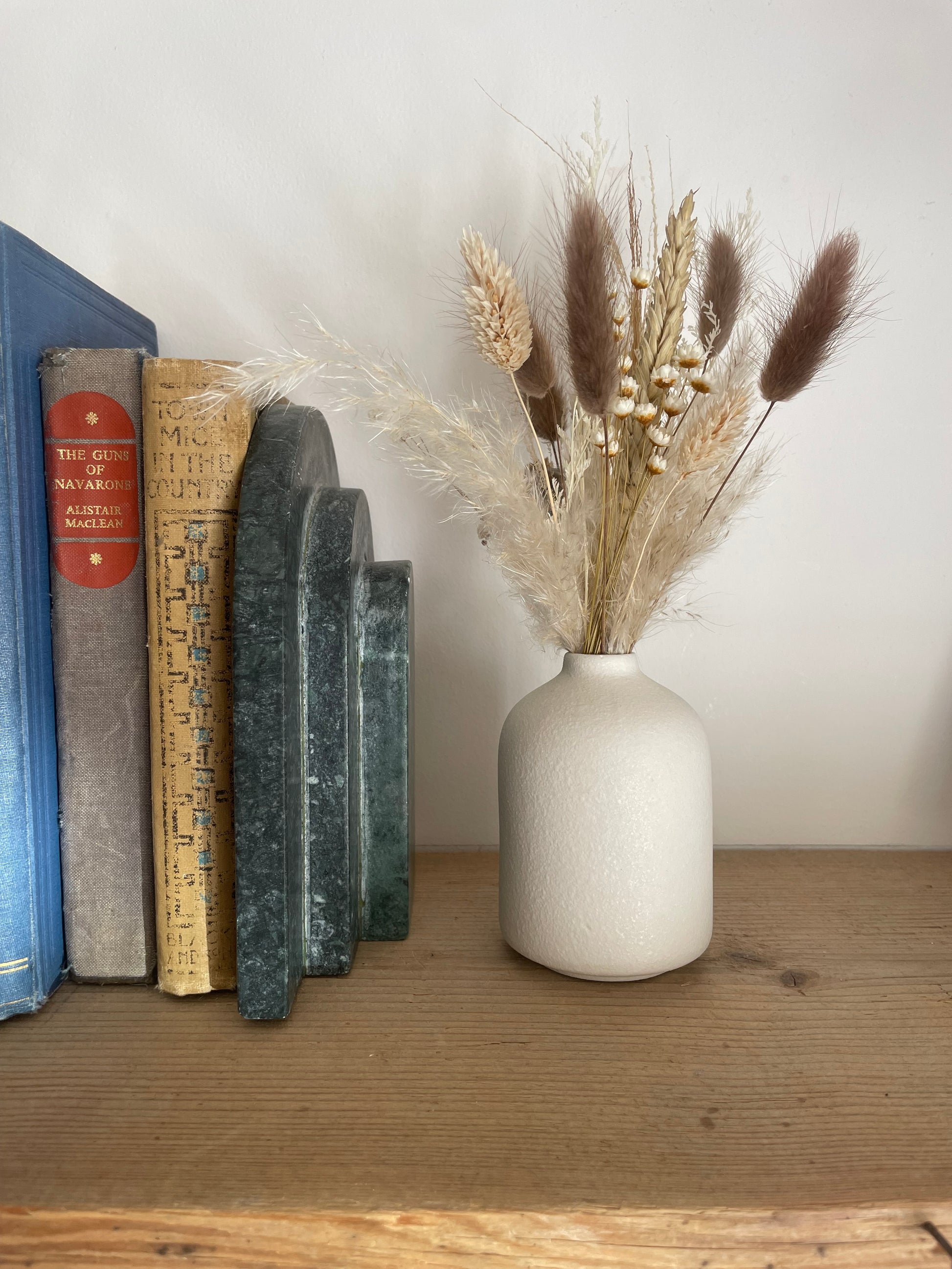 Cocoa Dried Flower Mini Bouquet and White Ceramic Vase