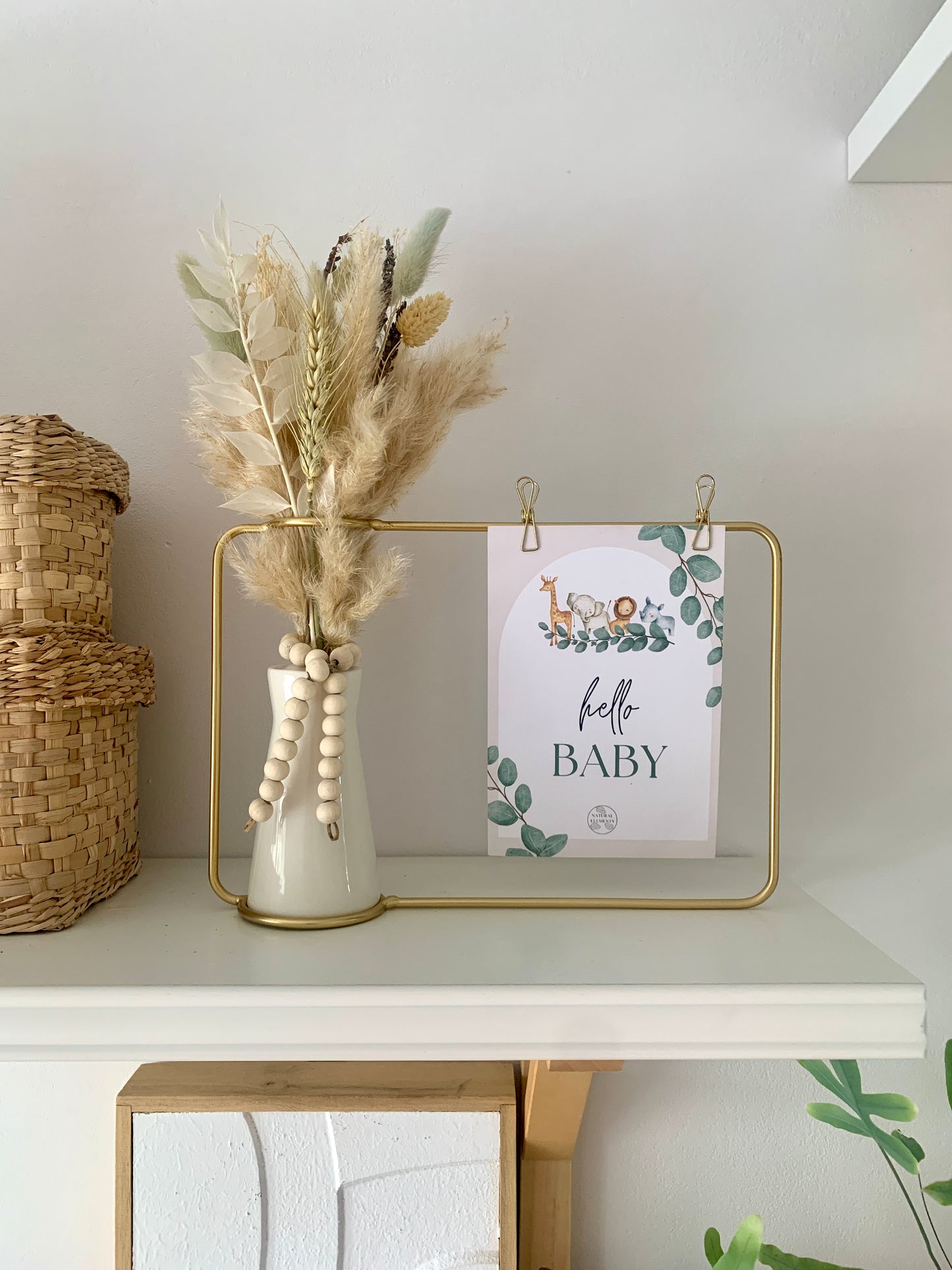 Hello Baby Blue Dried Flower Gold Photo Frame