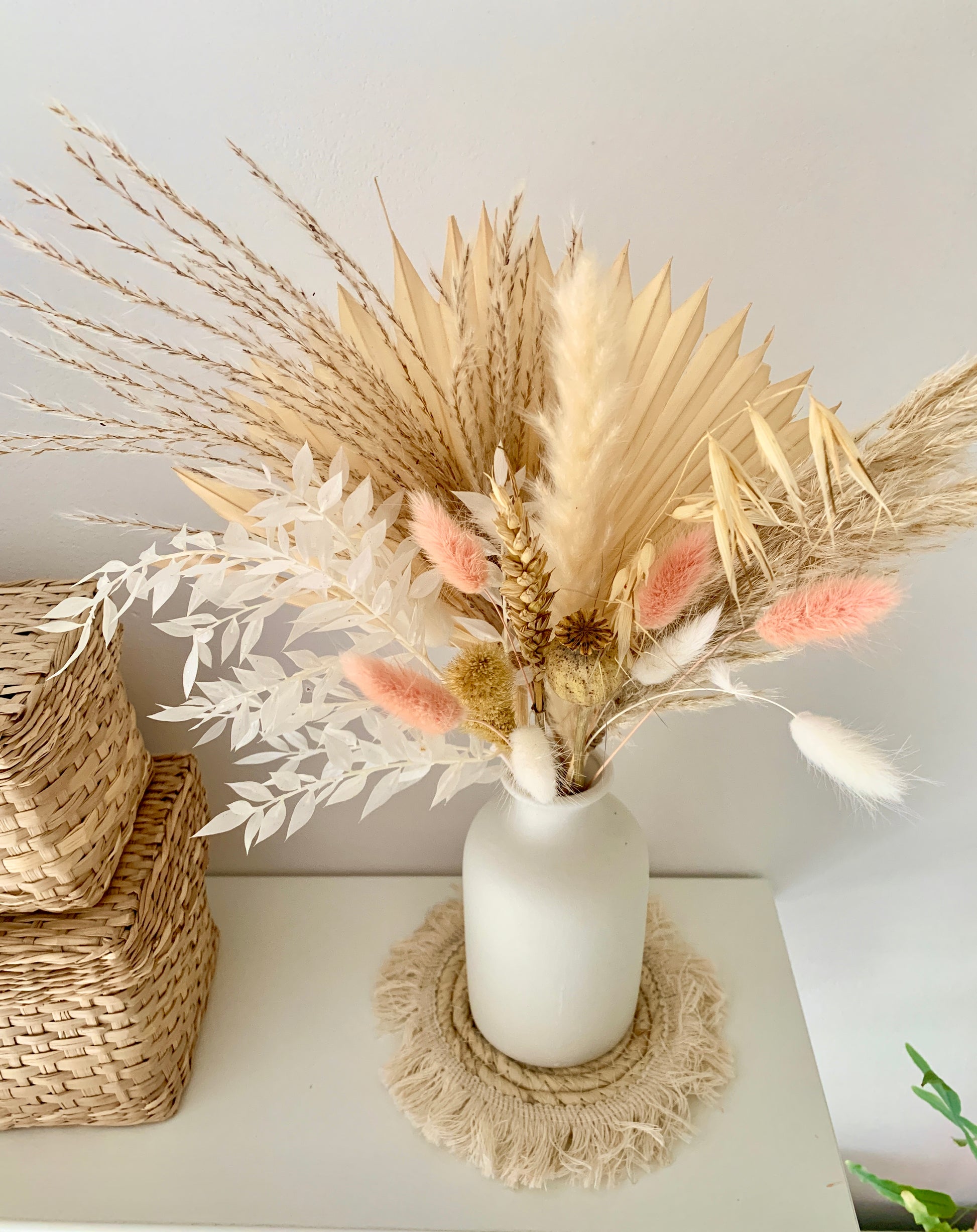Peaches and Cream Boho Dried Flower Vase Set