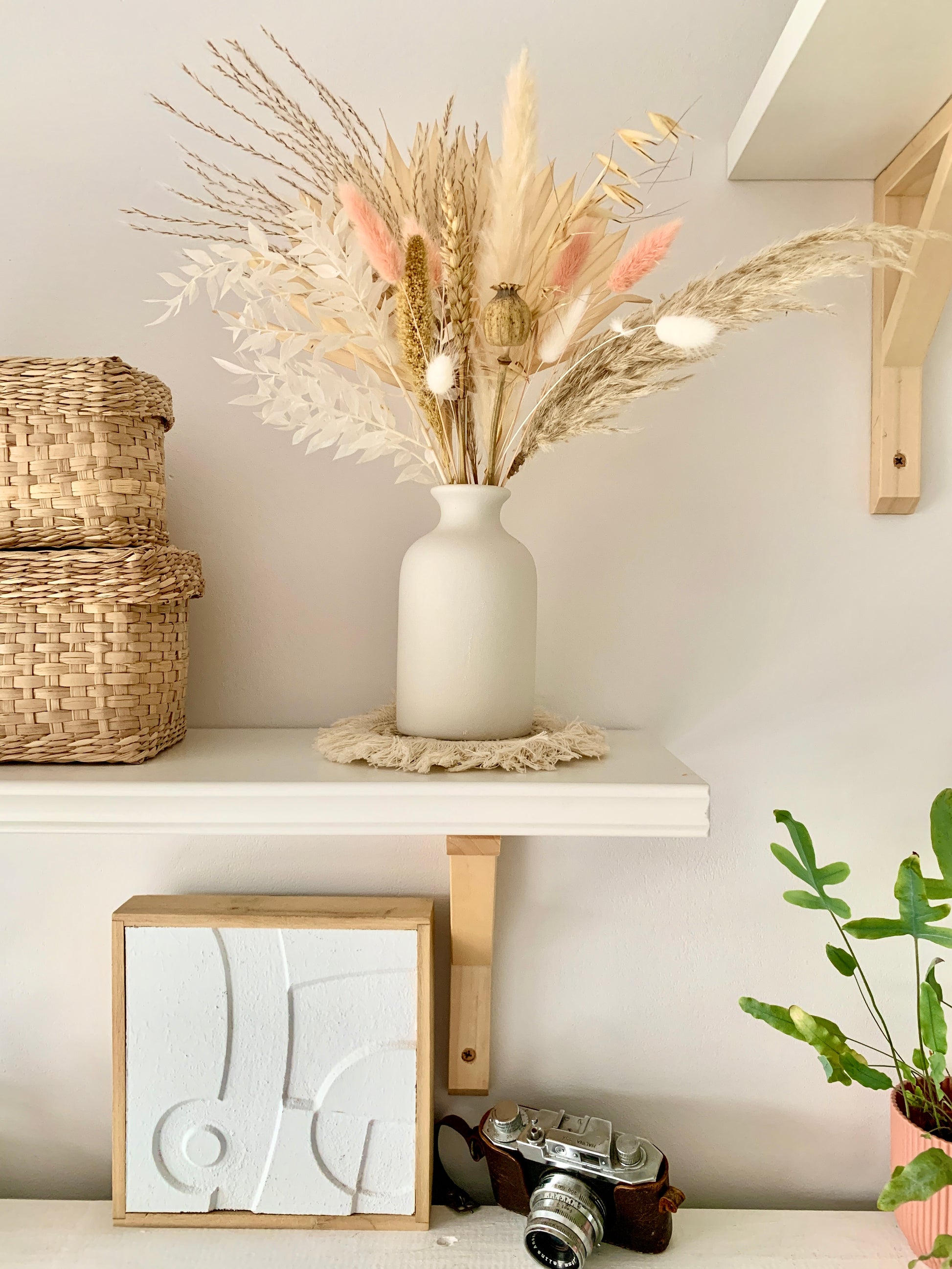 Peaches and Cream Boho Dried Flower Vase Set
