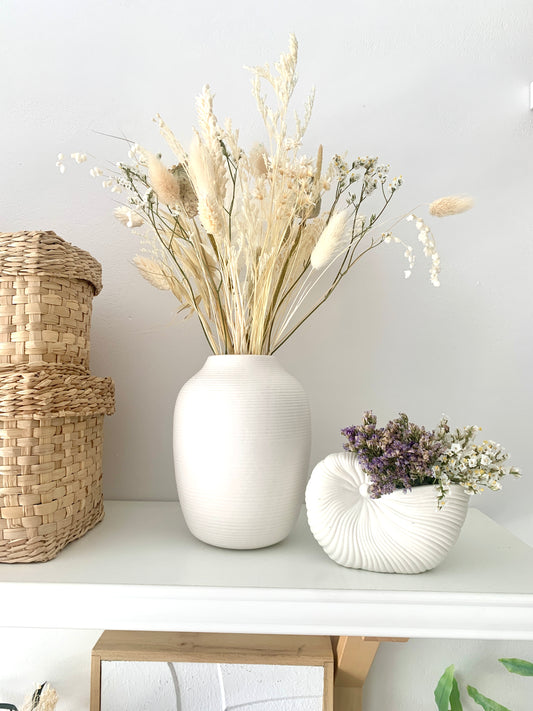 Scandi White Dried Flower Vase Set Shelf Decor