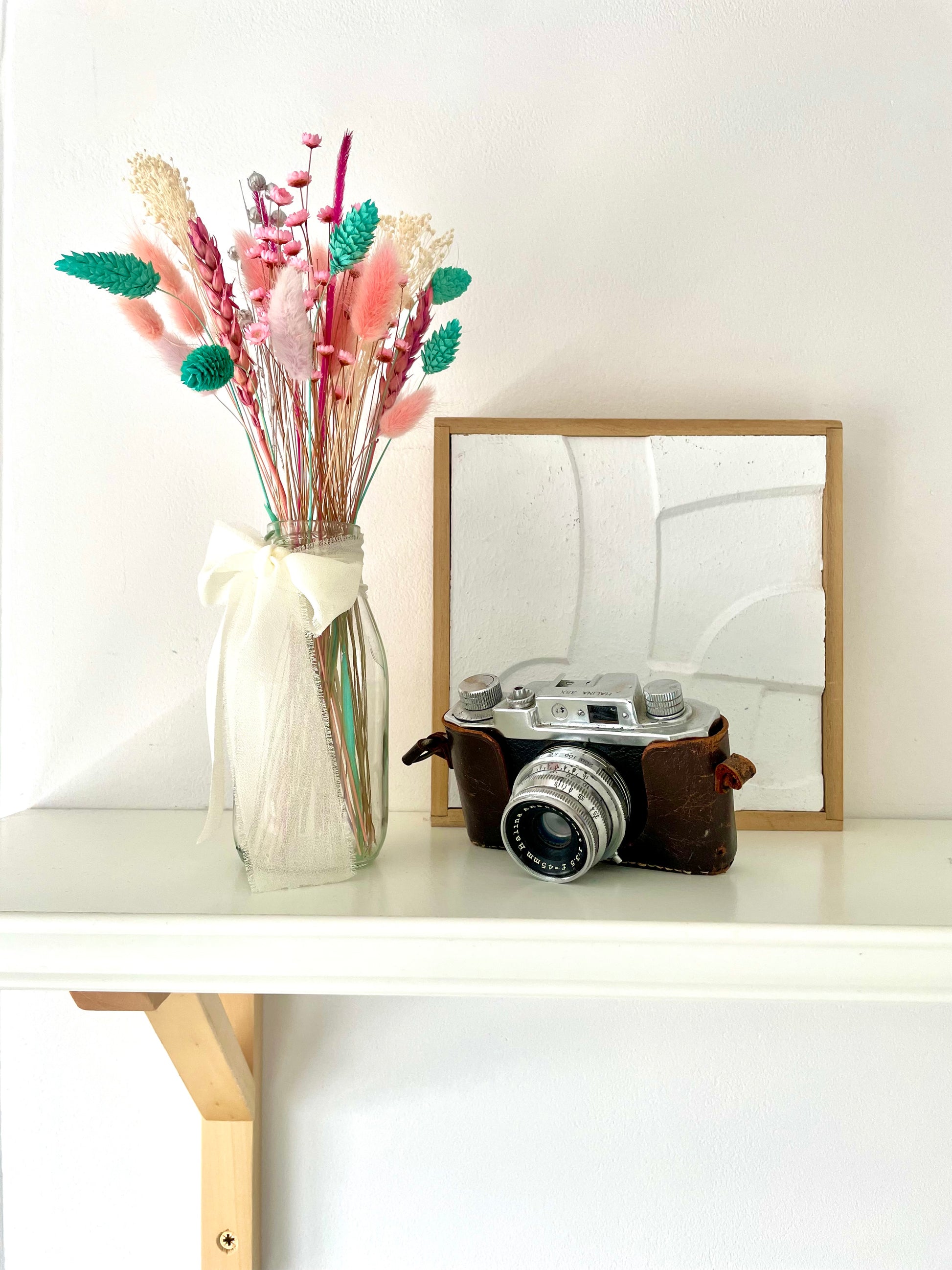 Super Cute Milk Bottle bow vase With colourful dried flowers 