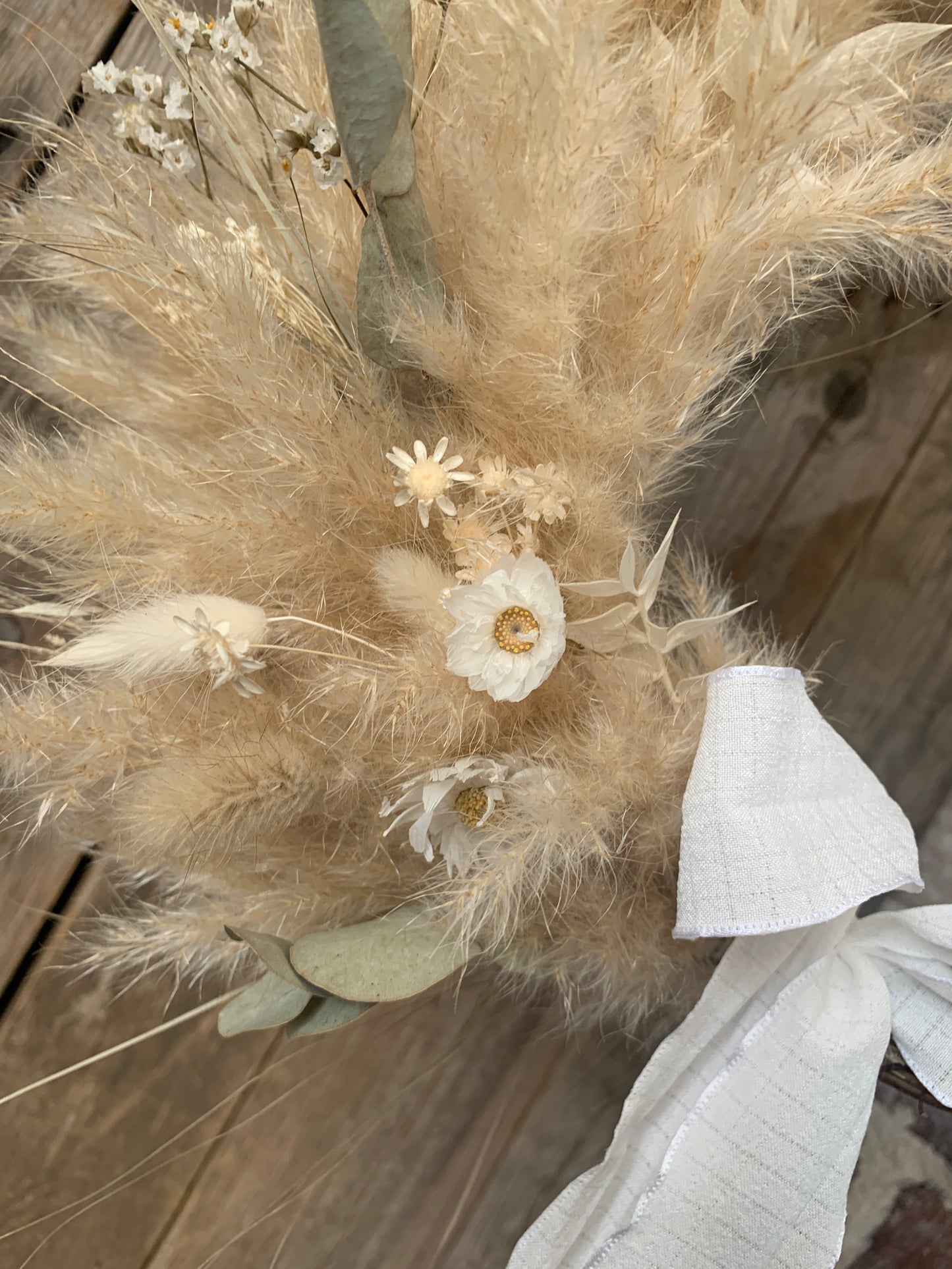 White and Natural Half Moon Dried Flower Wreath