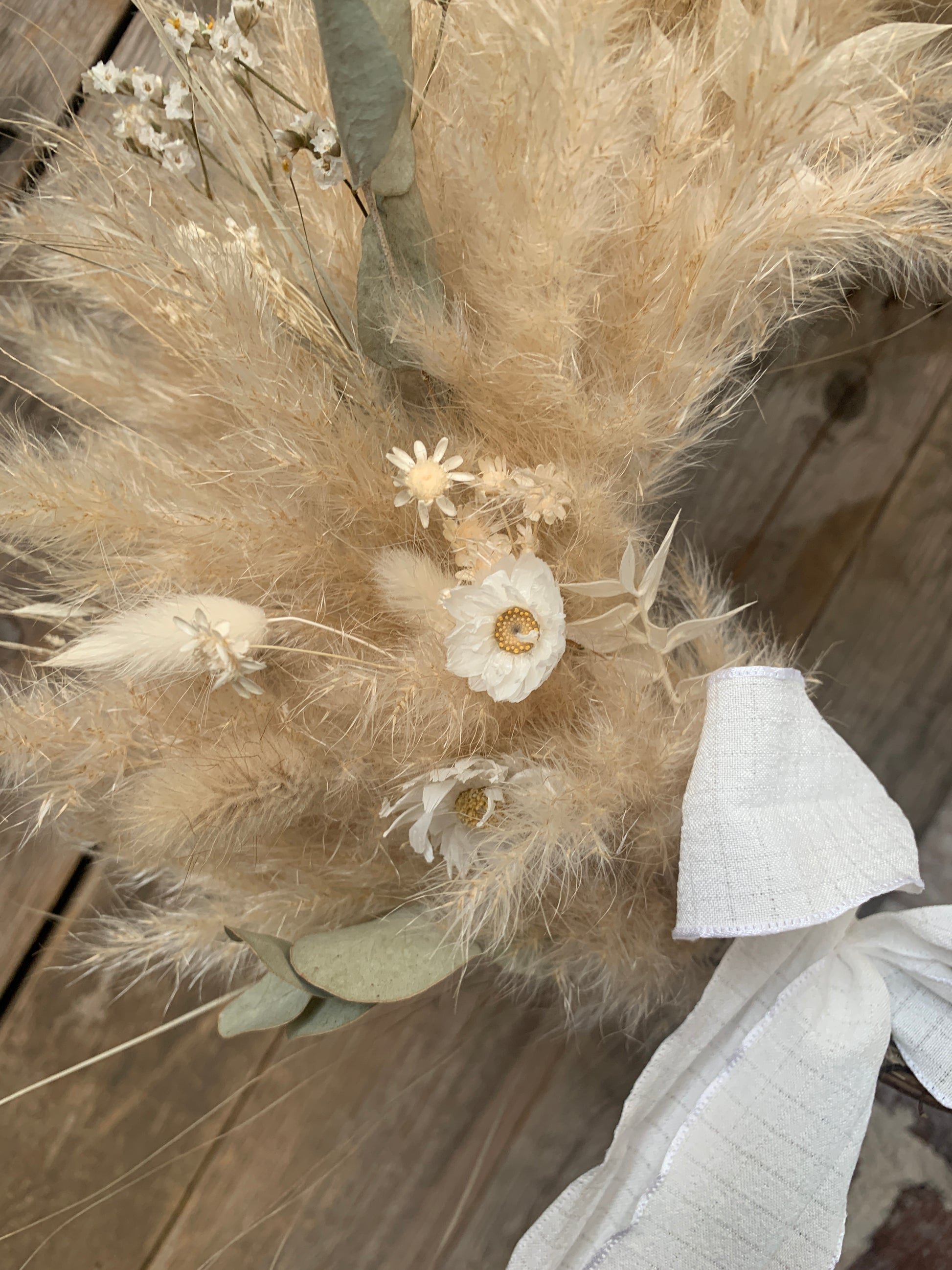 White and Natural Half Moon Dried Flower Wreath
